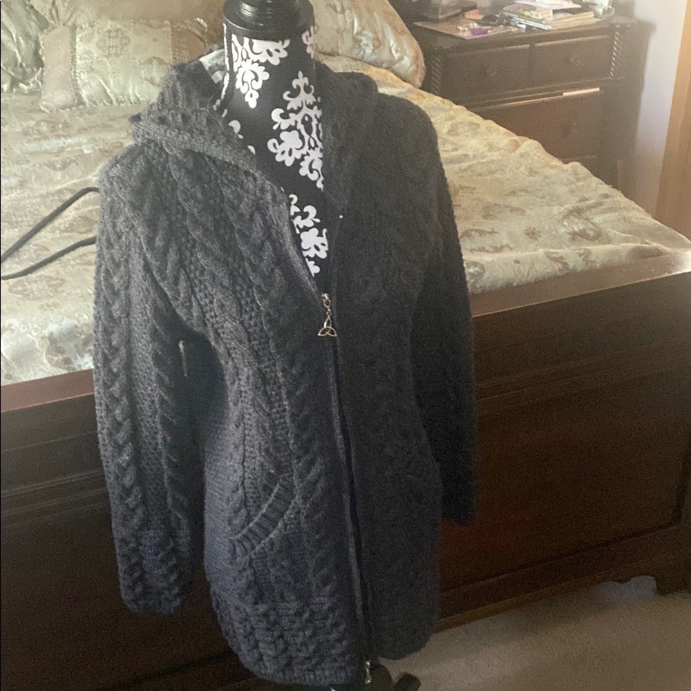 Aran Crafts Gray Cable Knit Cardigan Sweater
